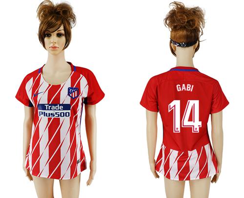 Women's Atletico Madrid #14 Gabi Home Soccer Club Jersey - Click Image to Close